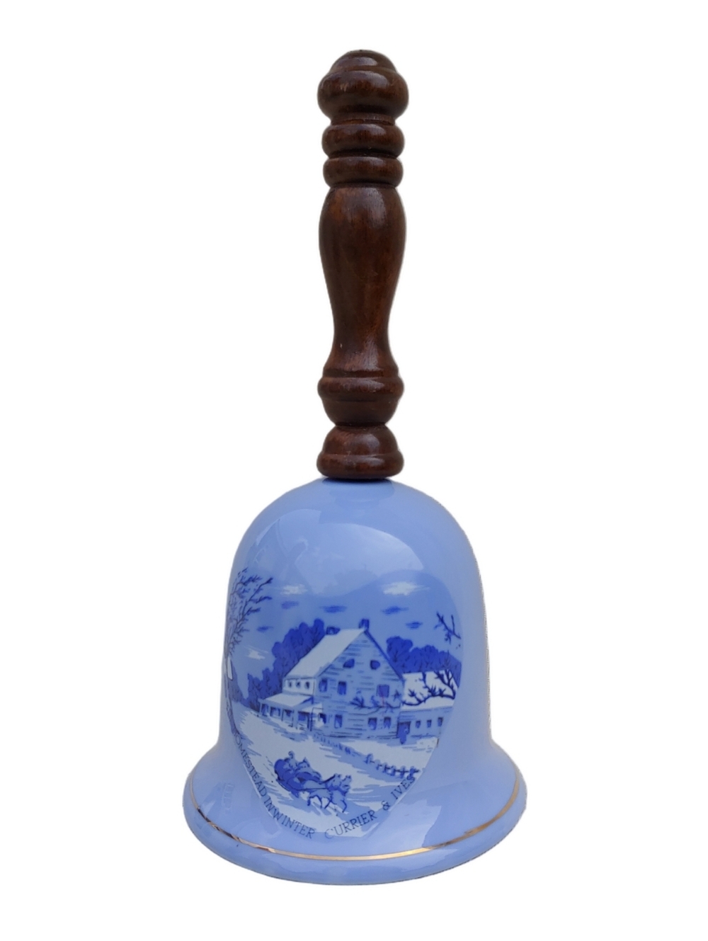 Vintage 1979 Currier & Ives Blue Porcelain Bell Musical Box - Picture 7 of 14